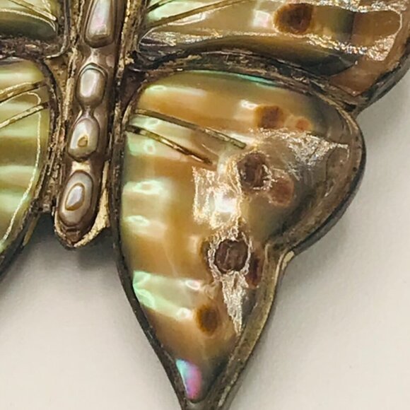 Vintage Sterling Silver and Abalone Shell Butterfly Brooch - Picture 5 of 12